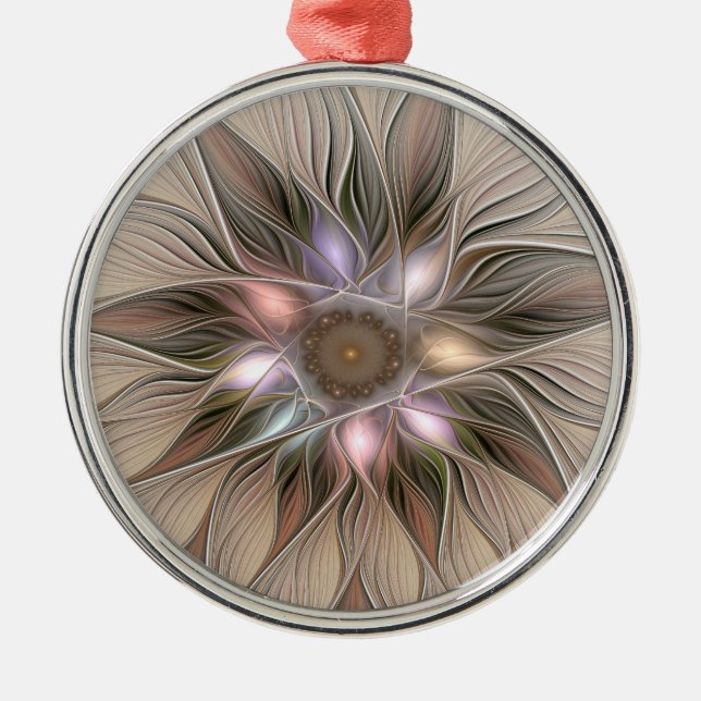 Adorno Metálico Flor alegre Abstracto Fractal floral Beige Brown (Frente)