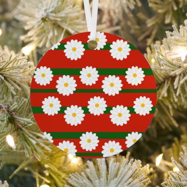 Adorno Metálico Flor blanca de margarita roja Feliz Navidad (in situ)
