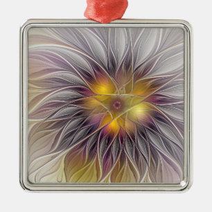 Adorno Metálico Flor Colorida Luminosa, Fractal Moderno Abstracto