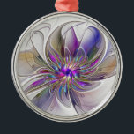 Adorno Metálico Flor de arte fractal enérgica y colorida<br><div class="desc">Una flor de fantasía multicolor y potente,  un arte fractal floral único. Diseño para su adorno metalizado redondo y más.</div>