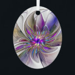 Adorno Metálico Flor de arte fractal enérgica y colorida<br><div class="desc">Una flor de fantasía multicolor y potente,  un arte fractal floral único. Diseño para su adorno metalizado oval y más.</div>