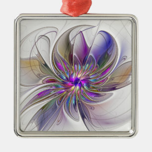 Adorno Metálico Flor de arte fractal enérgica y colorida