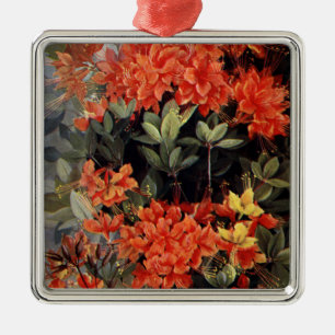 Adorno Metálico Flor de Azalea de Fuego Vintage Jardín Floral Rojo