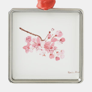 Adorno Metálico flor de cerezo acuarela rosa árbol japonés orienta