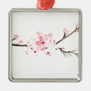 Adorno Metálico Flor de cerezo acuarela sakura japonés