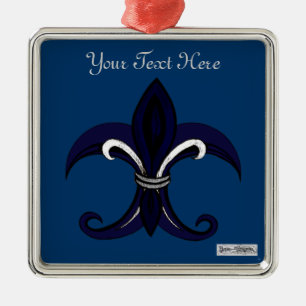 Adorno Metálico Flor de lis azul/plata