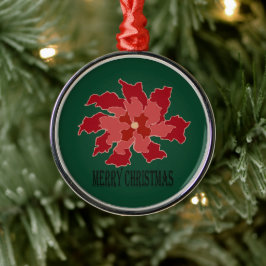 Adorno Metálico Flor de Nochebuena Feliz Navidad