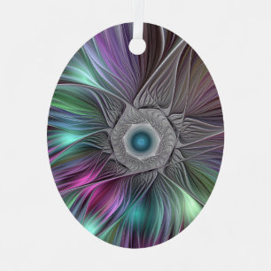 Adorno Metálico Flor grande colorida Resumen arte fractal trippy