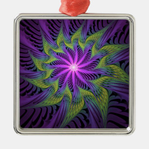 Adorno Metálico Flor moderna abstracta arte fractal verde púrpura