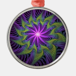 Adorno Metálico Flor moderna abstracta fractal de Purple Green