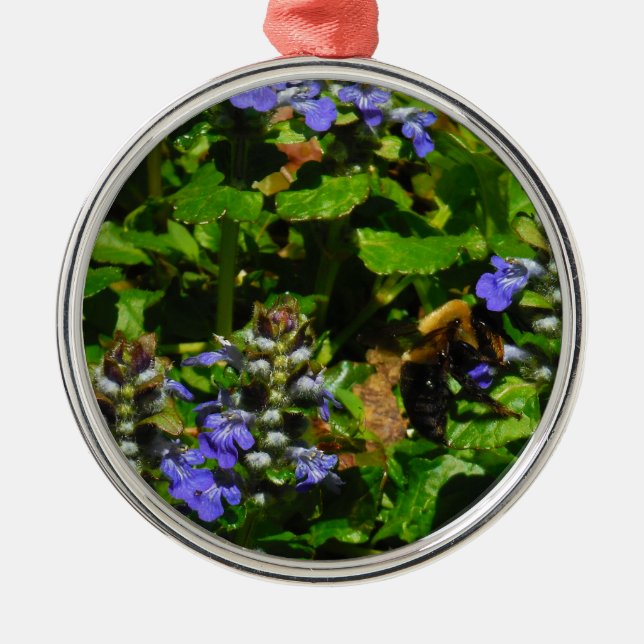 Adorno Metálico Flor morada y abeja burbuja (Frente)