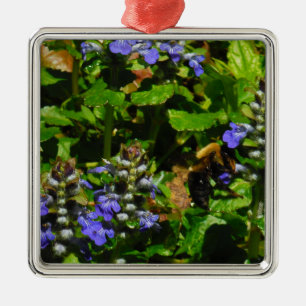 Adorno Metálico Flor morada y abeja burbuja