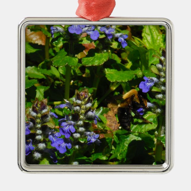 Adorno Metálico Flor morada y abeja burbuja (Frente)