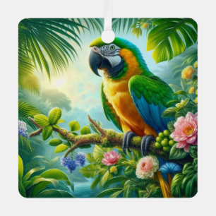 Adorno Metálico Flor tropical de macao verde