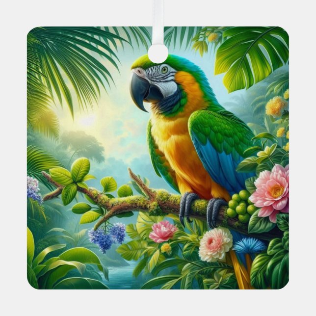 Adorno Metálico Flor tropical de macao verde (Anverso)