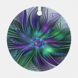 Adorno Metálico Flor verde morada Moderna Resumen arte fractal