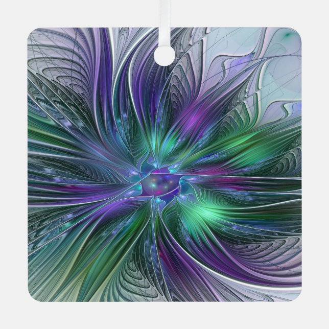 Adorno Metálico Flor verde morada Moderna Resumen arte fractal (Anverso)