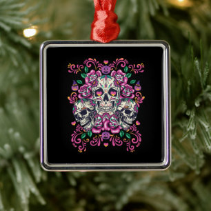 Adorno Metálico Floral de calavera, acuarela de esqueleto rosa, Ha