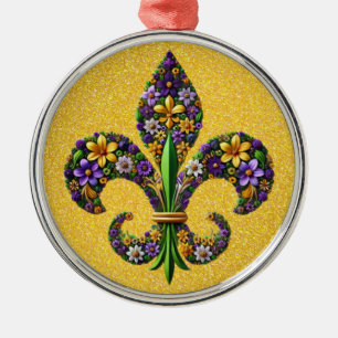 Adorno Metálico Floral Mardi Gras fleur de lis