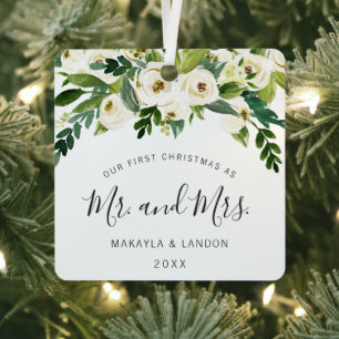 Adorno Metálico Floral Mr. y Mrs. Photo Our First Christmas