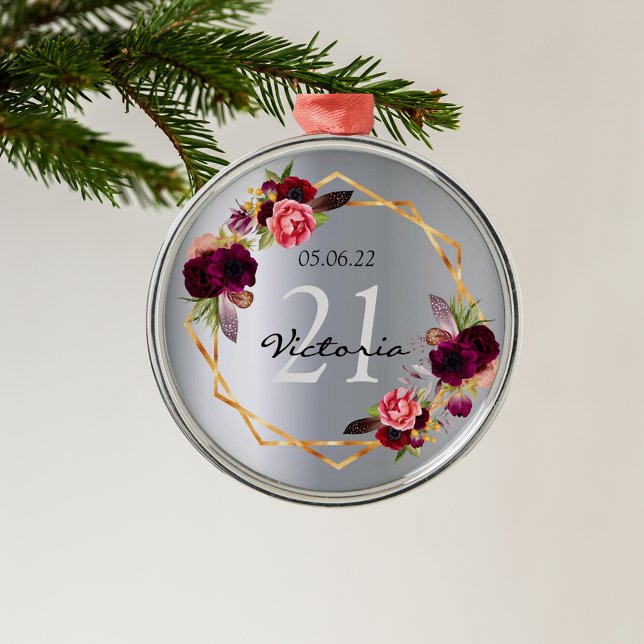 Adorno Metálico florales de plata de 21 años geométricos burdeos (Subido por el creador)