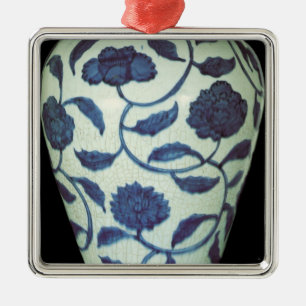 Adorno Metálico Florero azul y blanco grande, período de Jaijing
