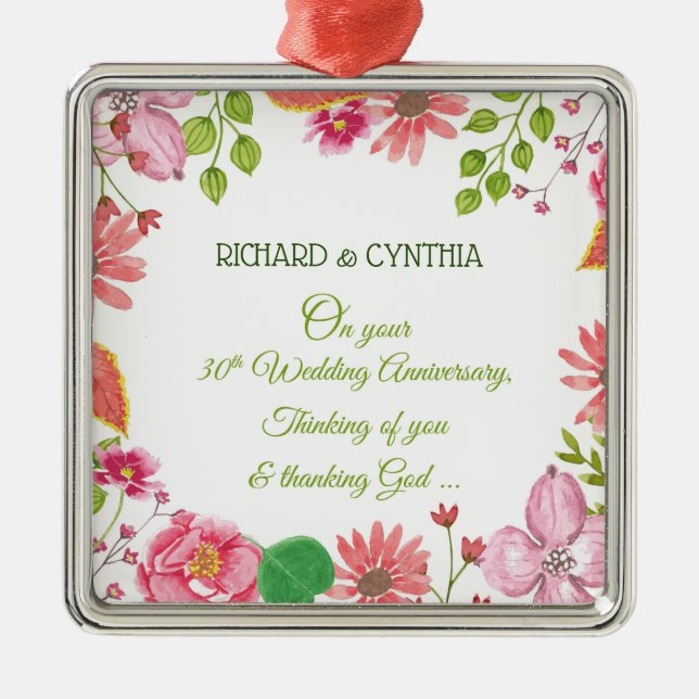 Adorno Metálico Flores de 30 años Bodas (Frente)