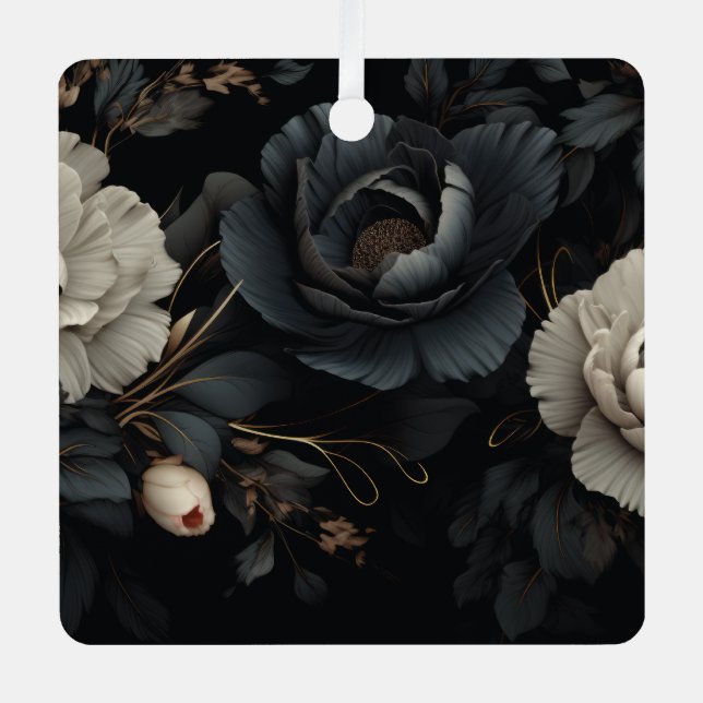Adorno Metálico Flores de blanco y negro (Anverso)