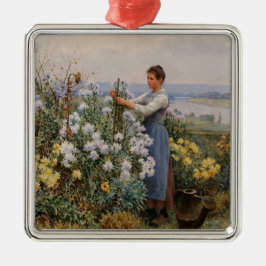 Adorno Metálico Flores de crisantemo (Chica en el jardín)