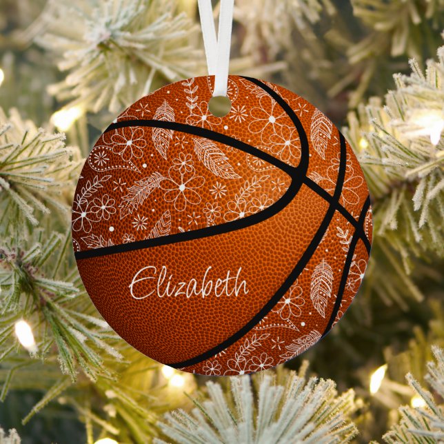 Adorno Metálico flores de doodle plumas paislies boho baloncesto (in situ)