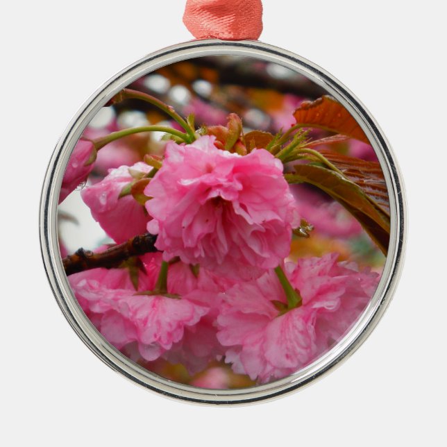 Adorno Metálico Flores de flores de cerezo rosado caliente (Frente)