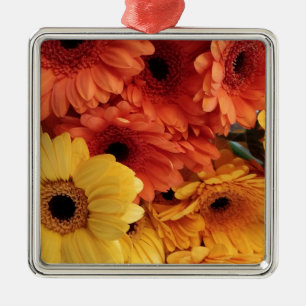 Adorno Metálico Flores de Gerbera brillante, amarillo Naranja, flo