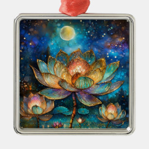 Adorno Metálico Flores de Loto de Vidrio Pintado en la Luz de la L