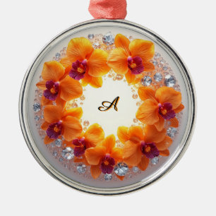 Adorno Metálico Flores de orquídea incrustadas en cristales