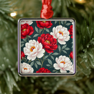 Adorno Metálico Flores de peonía rojas y blancas