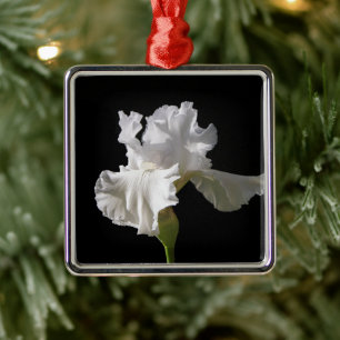 Adorno Metálico Flores Iris blanco