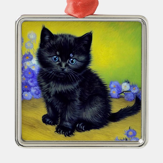 Adorno Metálico Flores moradas de gato negro Van Gogh (Frente)