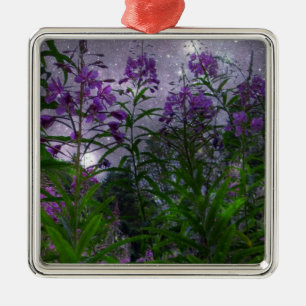 Adorno Metálico Flores Purpúreas Fantasía Nocturna