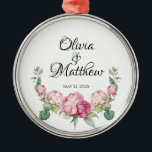 Adorno Metálico Flores rosadas color agua peonías rosadas rosadas<br><div class="desc">Un diseño elegante y vintage con flores rosas pintadas en una romántica acuarela.</div>