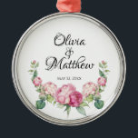 Adorno Metálico Flores rosadas color agua peonías rosadas rosadas<br><div class="desc">Un diseño elegante y vintage con flores rosas pintadas en una romántica acuarela.</div>