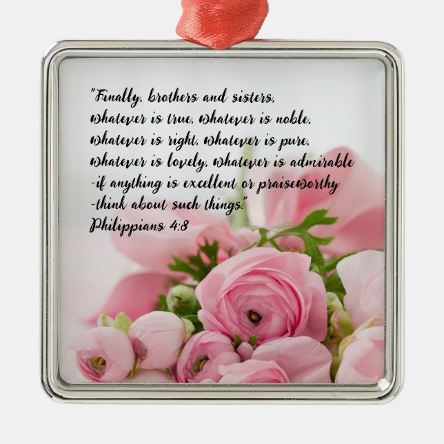 Adorno Metálico Flores rosadas pasteles Verse en la Biblia (Frente)