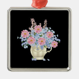 Adorno Metálico flores rosas y azules con fondo negro