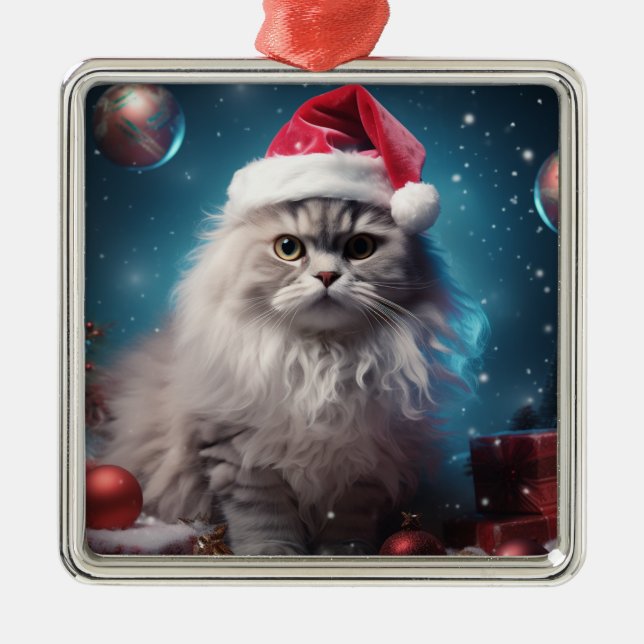 ADORNO METÁLICO FLUFFY NAVIDADES VACACIONES DE SILVER GATO PERSA (Frente)