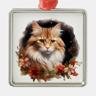 ADORNO METÁLICO FLUFFY WATERCOLOR HOLIDAY NAVIDADES NARANJA CAT