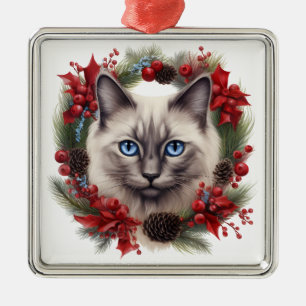 ADORNO METÁLICO FLUFFY WATERCOLOR HOLIDAY NAVIDADES SIAMESES CAT