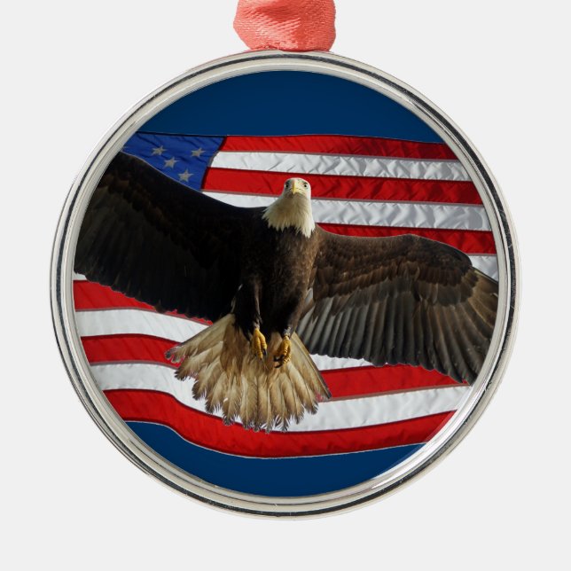 Adorno Metálico Flying Bald Eagle USA Regalo Patriótico (Frente)