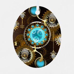 Adorno Metálico Fondo oxidado steampunk con lentes turquesas