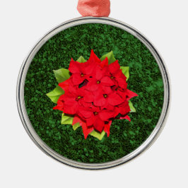 Adorno Metálico Fondo verde con purpurina de poinsettia