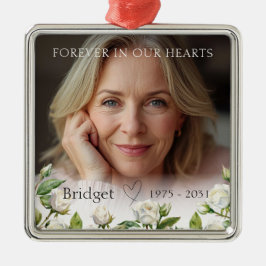 Adorno Metálico Forever In Our Hearts White Roses Remembrance