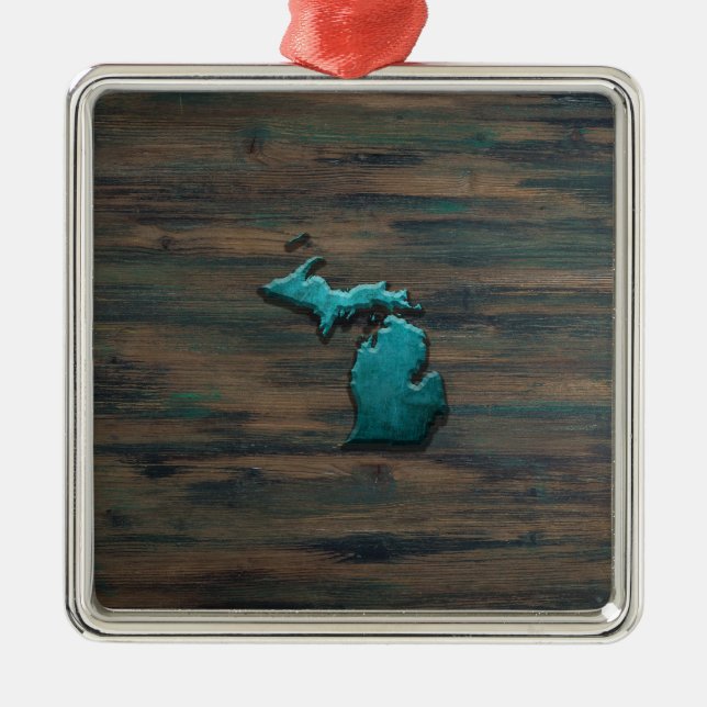 Adorno Metálico Forma de estado de Michigan Verde azulada (Frente)